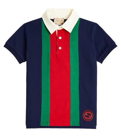 Gucci Babies' Web Stripe棉质针织polo衫 In Blue