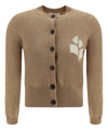 Isabel Marant Étoile Cropped Cotton Cardigan With Monochrome Graphic Print In Brown