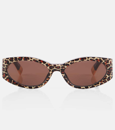 Jacquemus Les Lunettes Ovalo Cat-eye Sunglasses In Leopard  Yellow Gold  & Brown