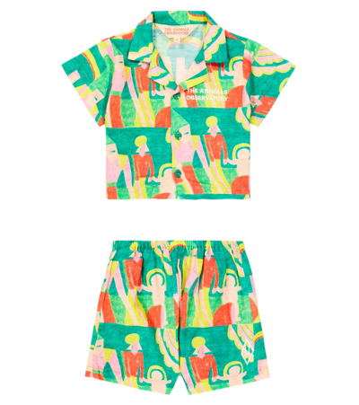 The Animals Observatory Baby Magpie Shirt And Shorts Set In Green