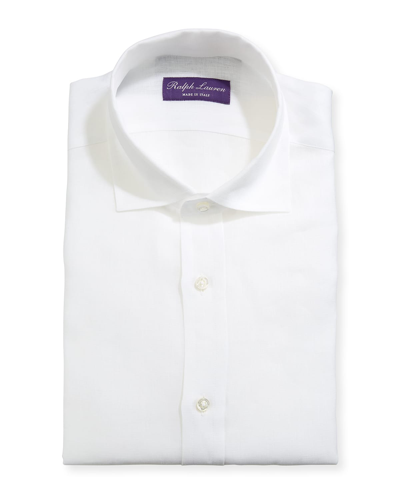 Ralph Lauren Purple Label Men's Serengeti Linen Dress Shirt In Optical White