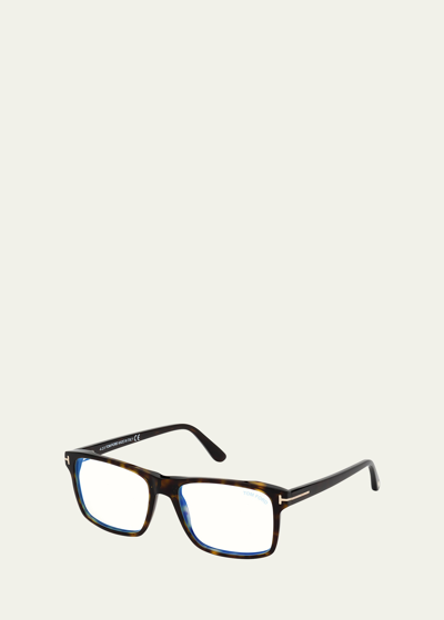 Tom Ford Men's Ft5682-bm54 Blue Light Blocking Square Optical Glasses In Dark Havana