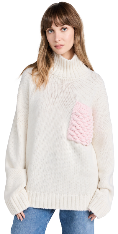 Jw Anderson White Crochet-pocket Sweater In Cream