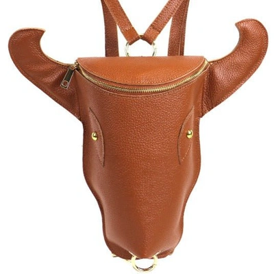Sostter Camel Cow Head Leather Backpack In Brown