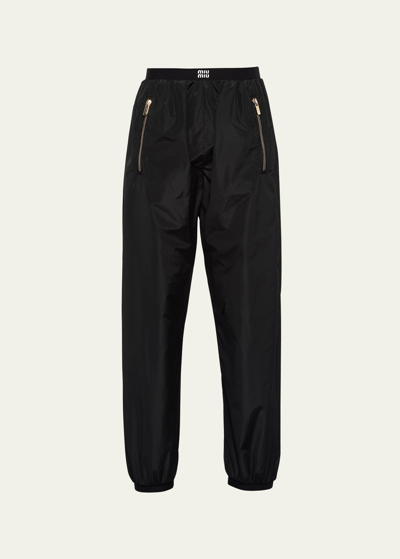 Miu Miu Technical Silk Joggers In Black