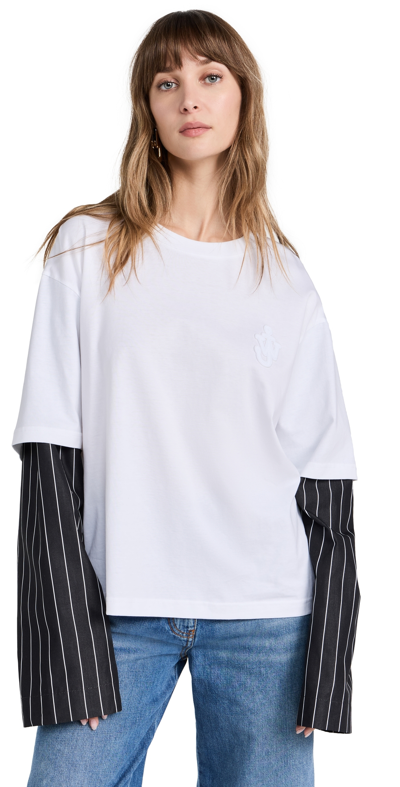 Jw Anderson Contrast-sleeves Cotton T-shirt In White