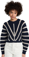 Ba&sh Ba & Sh Gardy Crochet Crewneck Pullover Sweater In Navy