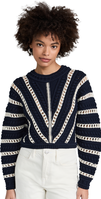 Ba&sh Ba & Sh Gardy Crochet Crewneck Pullover Sweater In Navy