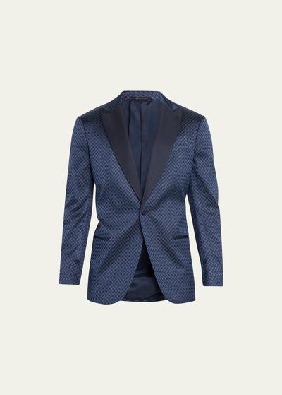 Giorgio Armani Men's Silk Jacquard Blazer In Solid Dark Blue