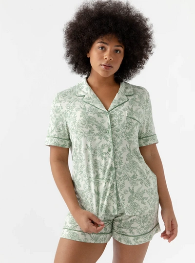 Cozy Earth Women's Short Sleeve Bamboo Pajama Top In Stretch-knit In Green