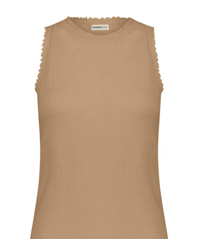 Minnie Rose Cotton Cashmere Frayed Tank In Brown