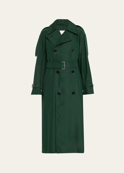 Burberry Oversized Self-tie Double-breasted Trench Coat In Grün