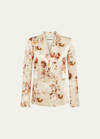 L AGENCE ROSE PRINTED COLIN SATIN DOUBLE-BREASTED BLAZER
