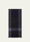 Loro Piana Frayed Checked Cashmere And Linen-blend Scarf In Blue Navy