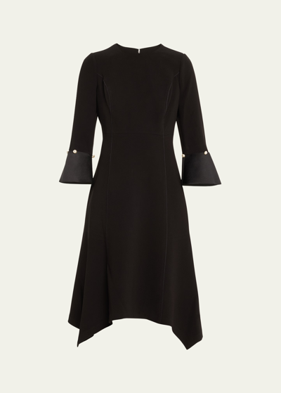 Rickie Freeman For Teri Jon Pearly-trim Handkerchief Crepe Midi Dress In Black