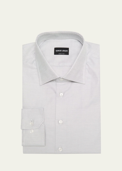 Giorgio Armani Men's Micro-dot Cotton Dress Shirt In Solid Medium Grey