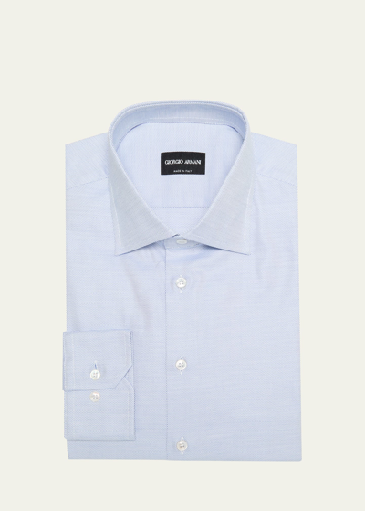 Giorgio Armani Men's Micro-dot Cotton Dress Shirt In Solid Medium Blue