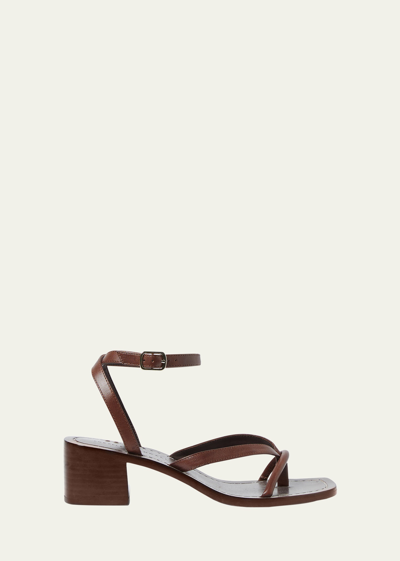 Loeffler Randall Eloise Leather Thong Ankle-strap Sandals In Espresso