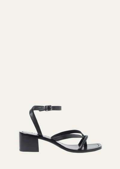Loeffler Randall Eloise Leather Thong Ankle-strap Sandals In Black