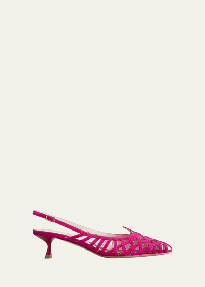 Roger Vivier I Love Vivier Suede Caged Slingback Pumps In Fuxia Acceso