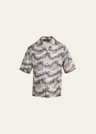 Amiri Silk Short-sleeve Embellished Shirt In Grey | ModeSens