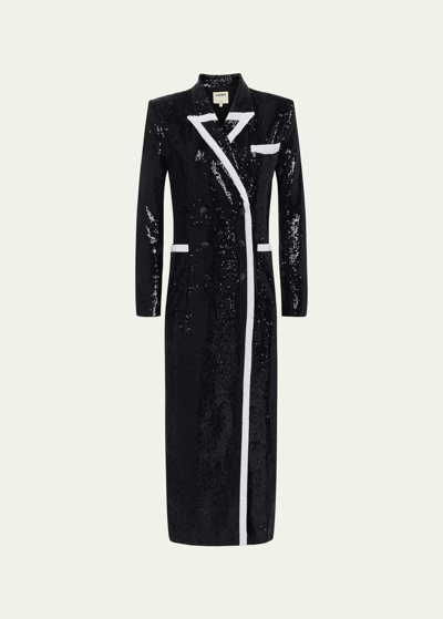 L Agence Marlowe Sequin Tuxedo Jacket In Black/white