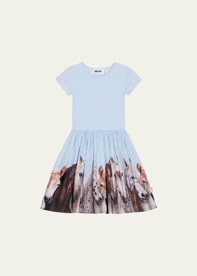 Molo Kids' Sky Blue Casual Cissa Dress For Girl In Group Of Hearts