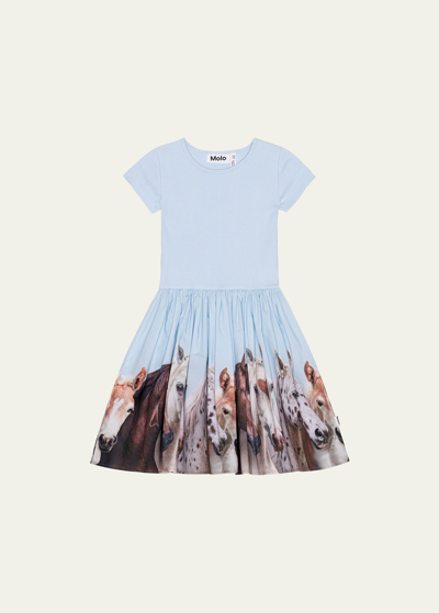 Molo Kids' Girl's Cissa Combo Horse-print Dress In Group Of Hearts