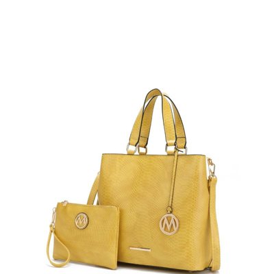 Mkf Collection By Mia K Beryl Snake-embossed Vegan Leather Women's Tote Bag With Wristlet In Yellow