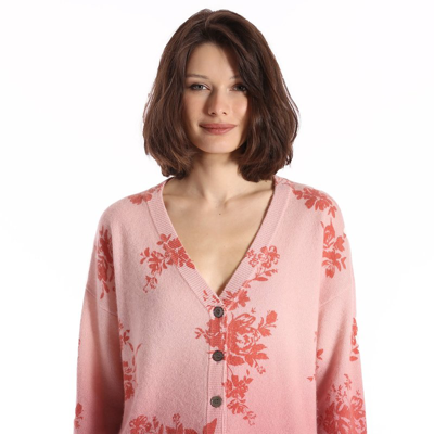 Minnie Rose Cashmere Floral Dip Dye Cropped Cardigan In Pink