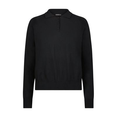Minnie Rose Supima Cotton Cashmere Long Sleeve Polo Henley In Black