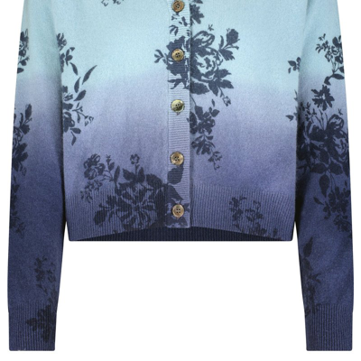 Minnie Rose Cashmere Floral Dip Dye Cropped Cardigan In Blue
