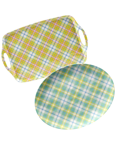 Certified International Easter Morning Plaid 2pc Melamine Tray Set In Multi