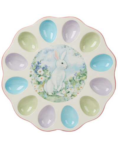 Certified International Easter Morning Round Deviled Egg Plate