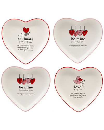 Certified International Set Of 4 Valentine's Day Heart Shaped Tid Bit Plates In White
