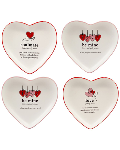 Certified International Valentine's Day Tidbit Plates, Set Of 4 In Pink