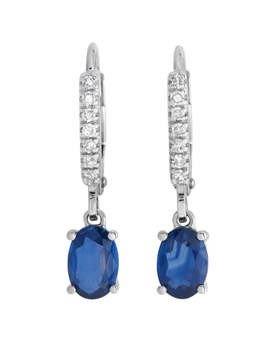Gemstones 14k 0.10 Ct. Tw. Diamond & Sapphire Drop Earrings In Blue