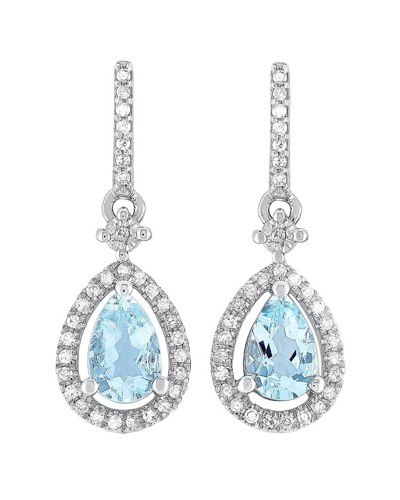 Gemstones 14k 0.20 Ct. Tw. Diamond & Aquamarine Earrings In Blue