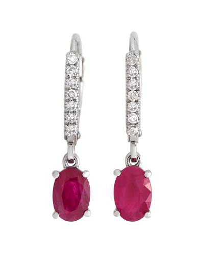 Gemstones 14k 0.10 Ct. Tw. Diamond & Ruby Drop Earrings In Red