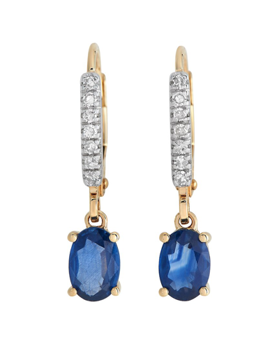 Gemstones 14k 0.10 Ct. Tw. Diamond & Sapphire Drop Earrings In Blue
