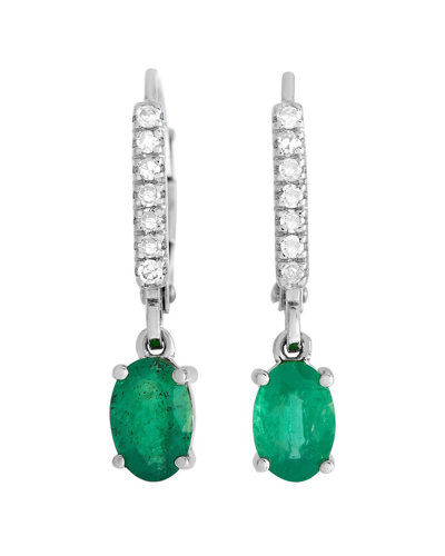 Gemstones 14k 0.10 Ct. Tw. Diamond & Emerald Drop Earrings In Green
