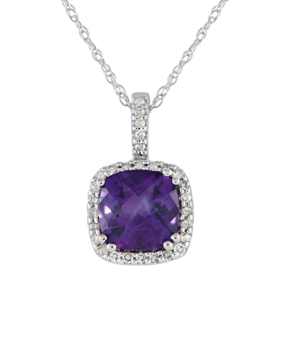 Gemstones 14k 0.09 Ct. Tw. Diamond & Amethyst Pendant Necklace In Metallic