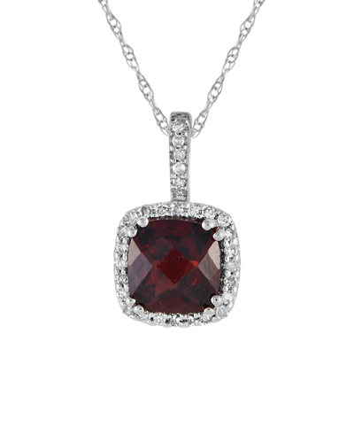 Gemstones 14k 0.09 Ct. Tw. Diamond & Garnet Pendant Necklace In Metallic