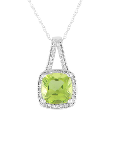 Gemstones 14k 0.12 Ct. Tw. Diamond & Peridot Necklace In Metallic