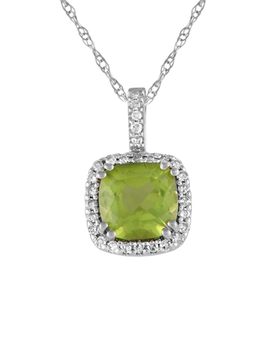 Gemstones 14k 0.09 Ct. Tw. Diamond & Peridot Pendant Necklace In Metallic