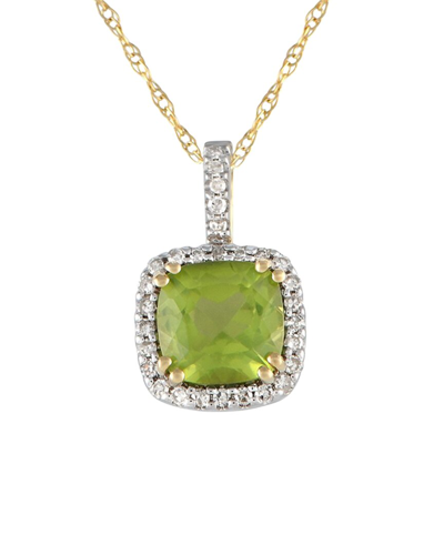 Gemstones 14k 0.09 Ct. Tw. Diamond & Peridot Pendant Necklace In Gold