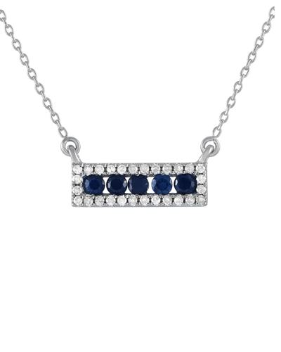 Gemstones 14k 0.15 Ct. Tw. Diamond & Sapphire Pendant Necklace In Metallic