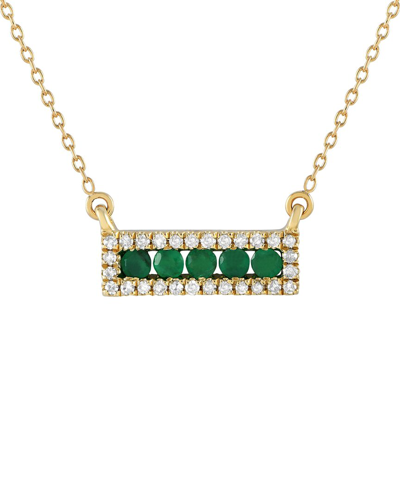 Gemstones 14k 0.15 Ct. Tw. Diamond & Emerald Pendant Necklace In Gold