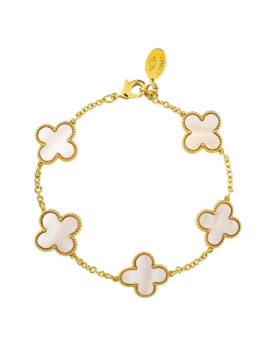 Rivka Friedman 18k Plated Pearl Clover Bracelet In Gold