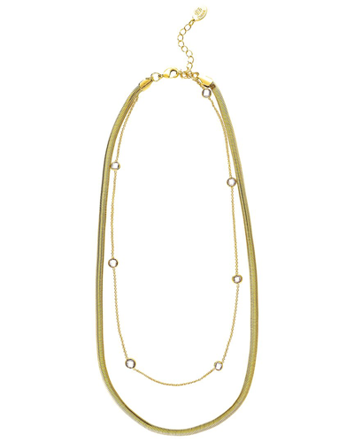 Rivka Friedman 18k Plated Cz Herringbone Chain & Station Necklace Set In Gold